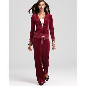 Original Zip Velour Hoodie and Original Leg Velour Pants Tracksuit Crimson Red L